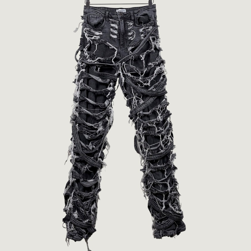 Aphrodite Distressed Shredded Jeans Womens High Rise Skinny 13/31 Black Reaper